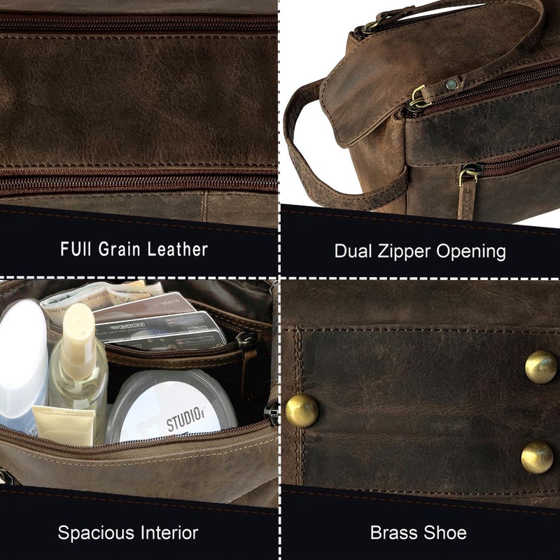 RUSTIC TOWN Buffalo Leather Toiletry Bag : Vintage Travel Shaving & Ditty Kit : for Toiletries, Cosmetics & More : Spacious Interior & Waterproof Lining : Compact, Fits Easily in Luggage - Image 3